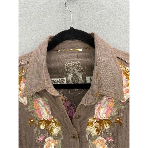 The Pyramid Collection Womens Brown Embroidered Floral Button Down Shirt Top XL - Picture 9 of 11